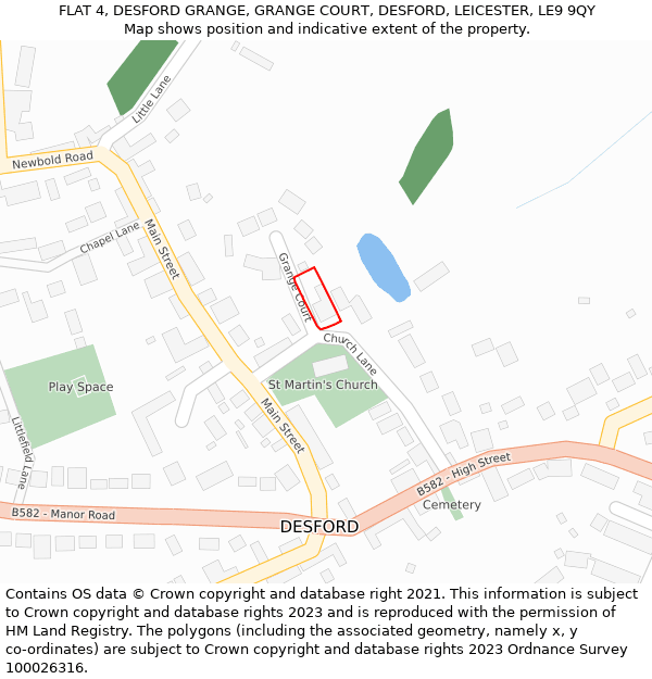 FLAT 4, DESFORD GRANGE, GRANGE COURT, DESFORD, LEICESTER, LE9 9QY: Location map and indicative extent of plot