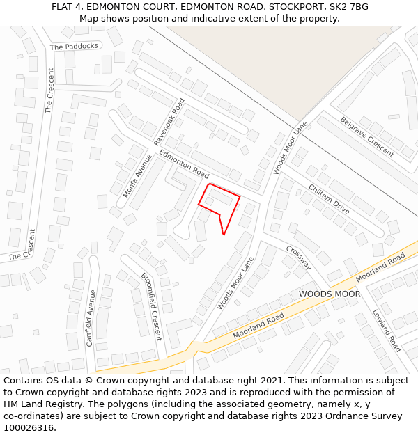 FLAT 4, EDMONTON COURT, EDMONTON ROAD, STOCKPORT, SK2 7BG: Location map and indicative extent of plot