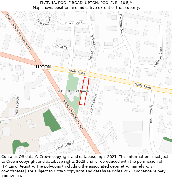 FLAT, 4A, POOLE ROAD, UPTON, POOLE, BH16 5JA: Location map and indicative extent of plot