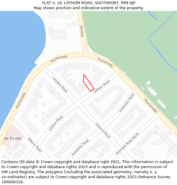 FLAT 5, 19, LATHOM ROAD, SOUTHPORT, PR9 0JP: Location map and indicative extent of plot