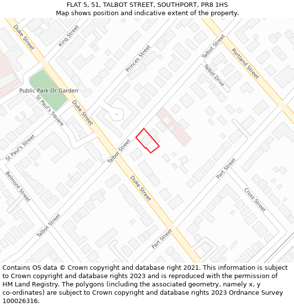 FLAT 5, 51, TALBOT STREET, SOUTHPORT, PR8 1HS: Location map and indicative extent of plot