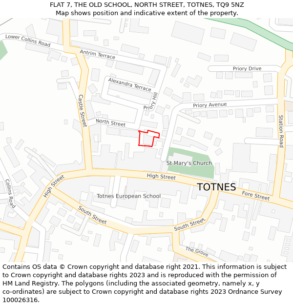 FLAT 7, THE OLD SCHOOL, NORTH STREET, TOTNES, TQ9 5NZ: Location map and indicative extent of plot