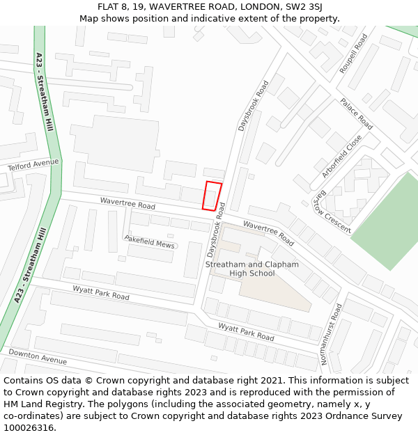 FLAT 8, 19, WAVERTREE ROAD, LONDON, SW2 3SJ: Location map and indicative extent of plot