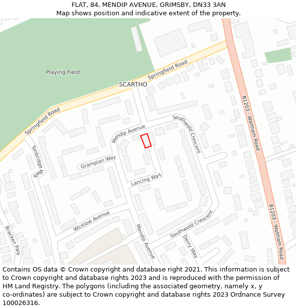 FLAT, 84, MENDIP AVENUE, GRIMSBY, DN33 3AN: Location map and indicative extent of plot