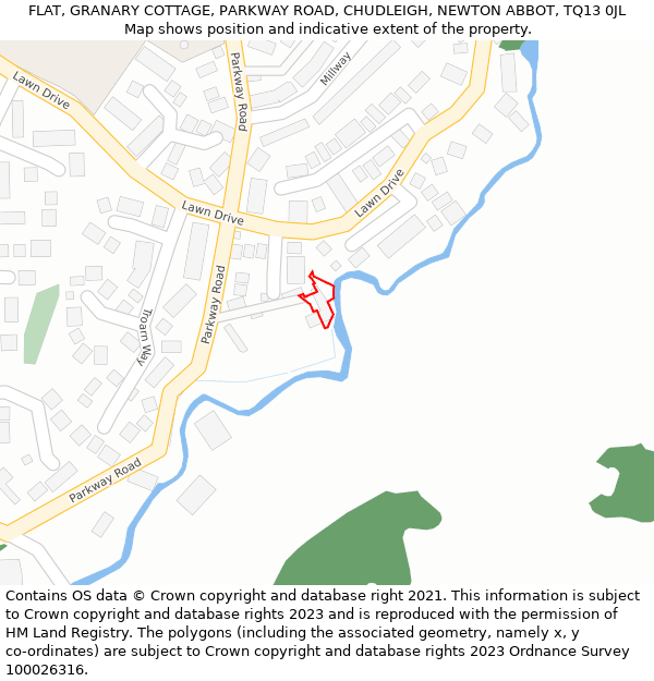 FLAT, GRANARY COTTAGE, PARKWAY ROAD, CHUDLEIGH, NEWTON ABBOT, TQ13 0JL: Location map and indicative extent of plot