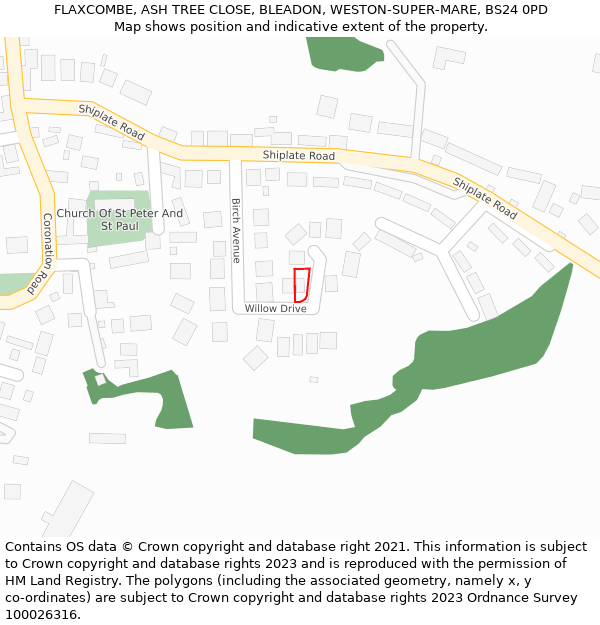 FLAXCOMBE, ASH TREE CLOSE, BLEADON, WESTON-SUPER-MARE, BS24 0PD: Location map and indicative extent of plot