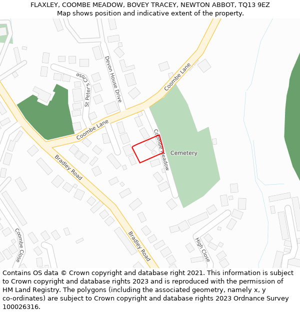 FLAXLEY, COOMBE MEADOW, BOVEY TRACEY, NEWTON ABBOT, TQ13 9EZ: Location map and indicative extent of plot