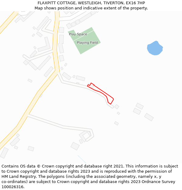 FLAXPITT COTTAGE, WESTLEIGH, TIVERTON, EX16 7HP: Location map and indicative extent of plot