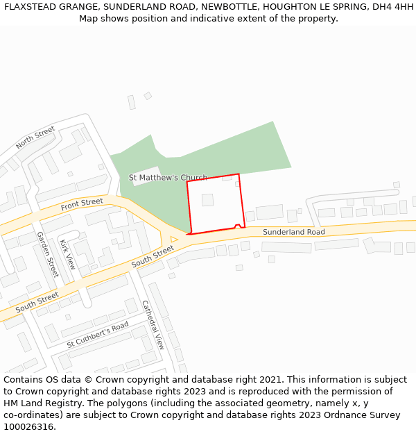 FLAXSTEAD GRANGE, SUNDERLAND ROAD, NEWBOTTLE, HOUGHTON LE SPRING, DH4 4HH: Location map and indicative extent of plot