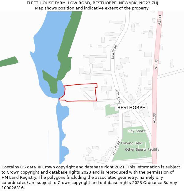 FLEET HOUSE FARM, LOW ROAD, BESTHORPE, NEWARK, NG23 7HJ: Location map and indicative extent of plot