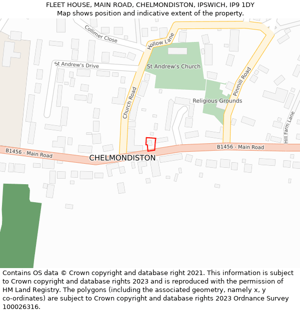 FLEET HOUSE, MAIN ROAD, CHELMONDISTON, IPSWICH, IP9 1DY: Location map and indicative extent of plot