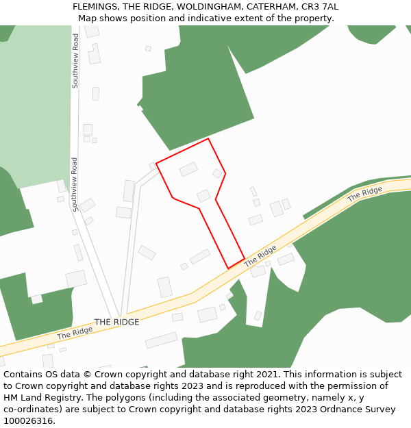 FLEMINGS, THE RIDGE, WOLDINGHAM, CATERHAM, CR3 7AL: Location map and indicative extent of plot