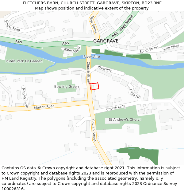 FLETCHERS BARN, CHURCH STREET, GARGRAVE, SKIPTON, BD23 3NE: Location map and indicative extent of plot