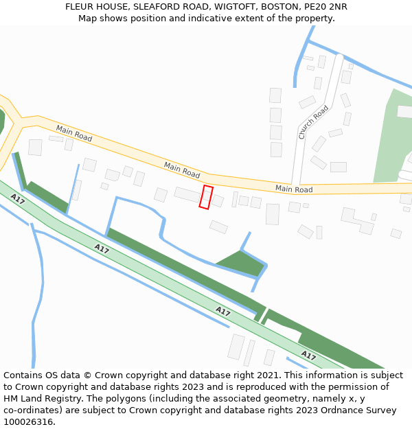 FLEUR HOUSE, SLEAFORD ROAD, WIGTOFT, BOSTON, PE20 2NR: Location map and indicative extent of plot
