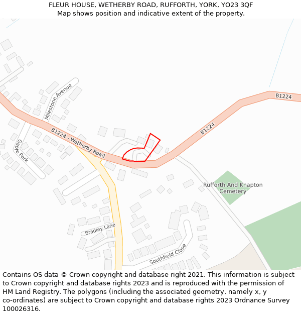 FLEUR HOUSE, WETHERBY ROAD, RUFFORTH, YORK, YO23 3QF: Location map and indicative extent of plot