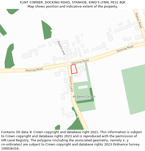 FLINT CORNER, DOCKING ROAD, STANHOE, KING'S LYNN, PE31 8QF: Location map and indicative extent of plot