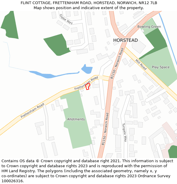 FLINT COTTAGE, FRETTENHAM ROAD, HORSTEAD, NORWICH, NR12 7LB: Location map and indicative extent of plot