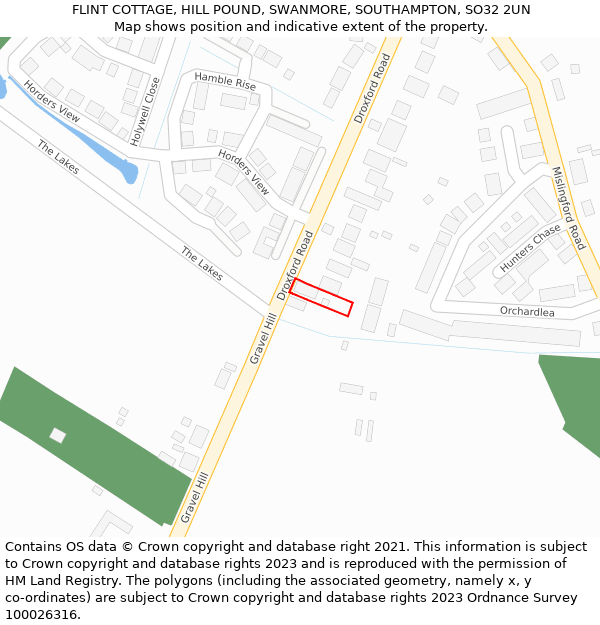 FLINT COTTAGE, HILL POUND, SWANMORE, SOUTHAMPTON, SO32 2UN: Location map and indicative extent of plot