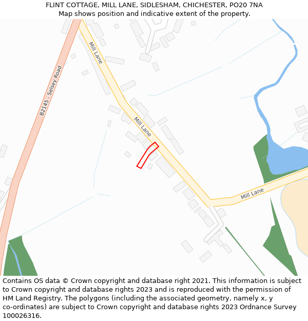 FLINT COTTAGE, MILL LANE, SIDLESHAM, CHICHESTER, PO20 7NA: Location map and indicative extent of plot