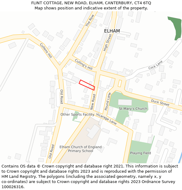 FLINT COTTAGE, NEW ROAD, ELHAM, CANTERBURY, CT4 6TQ: Location map and indicative extent of plot