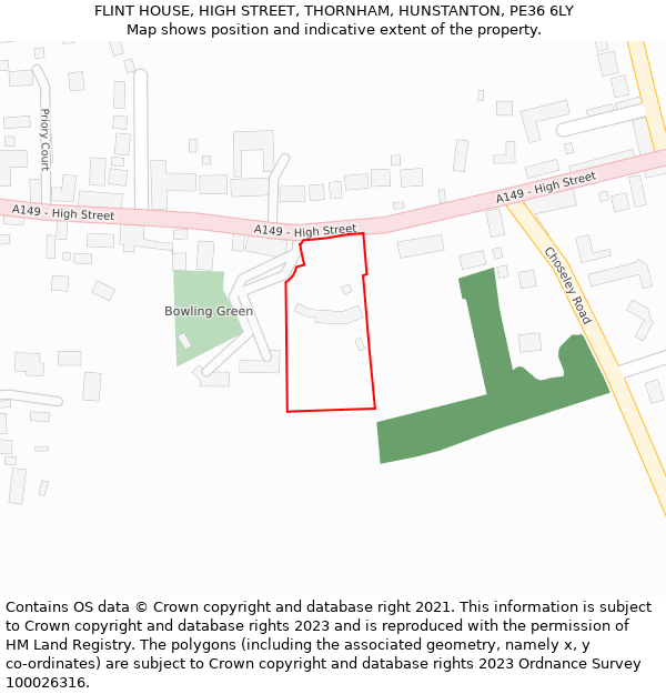 FLINT HOUSE, HIGH STREET, THORNHAM, HUNSTANTON, PE36 6LY: Location map and indicative extent of plot