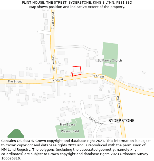 FLINT HOUSE, THE STREET, SYDERSTONE, KING'S LYNN, PE31 8SD: Location map and indicative extent of plot