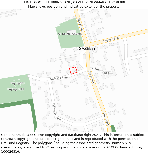 FLINT LODGE, STUBBINS LANE, GAZELEY, NEWMARKET, CB8 8RL: Location map and indicative extent of plot