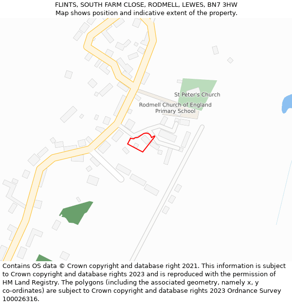 FLINTS, SOUTH FARM CLOSE, RODMELL, LEWES, BN7 3HW: Location map and indicative extent of plot
