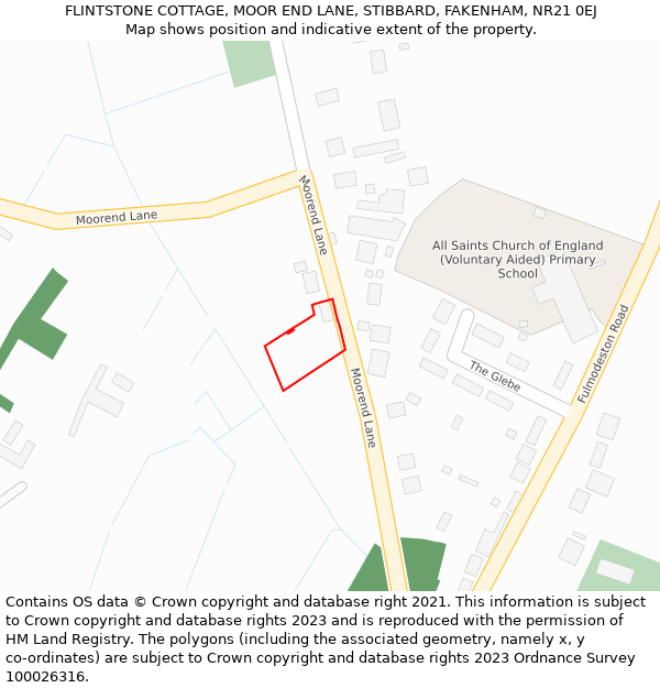 FLINTSTONE COTTAGE, MOOR END LANE, STIBBARD, FAKENHAM, NR21 0EJ: Location map and indicative extent of plot