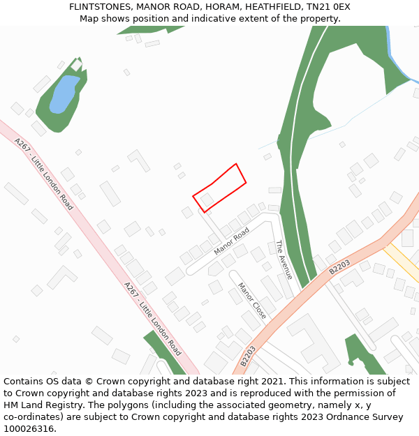 FLINTSTONES, MANOR ROAD, HORAM, HEATHFIELD, TN21 0EX: Location map and indicative extent of plot