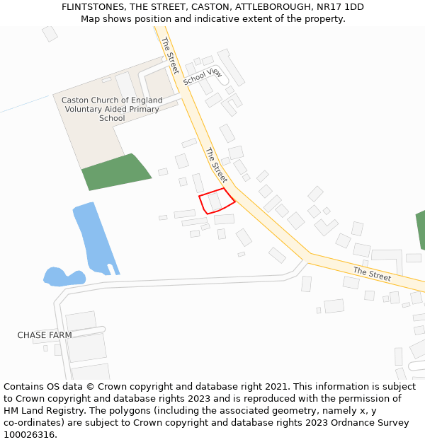 FLINTSTONES, THE STREET, CASTON, ATTLEBOROUGH, NR17 1DD: Location map and indicative extent of plot