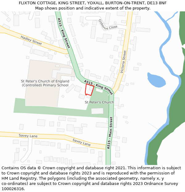 FLIXTON COTTAGE, KING STREET, YOXALL, BURTON-ON-TRENT, DE13 8NF: Location map and indicative extent of plot