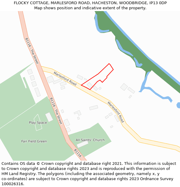 FLOCKY COTTAGE, MARLESFORD ROAD, HACHESTON, WOODBRIDGE, IP13 0DP: Location map and indicative extent of plot