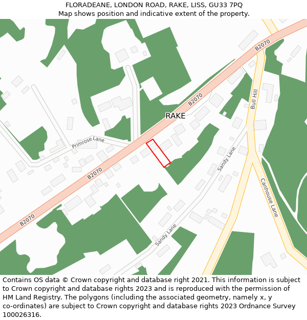 FLORADEANE, LONDON ROAD, RAKE, LISS, GU33 7PQ: Location map and indicative extent of plot