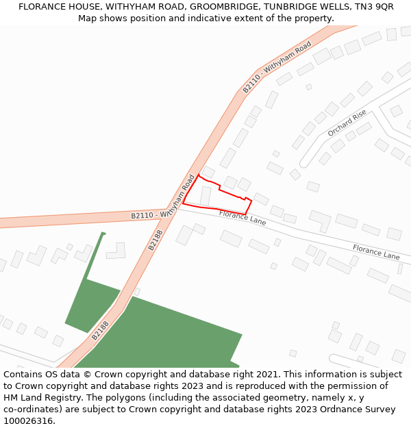 FLORANCE HOUSE, WITHYHAM ROAD, GROOMBRIDGE, TUNBRIDGE WELLS, TN3 9QR: Location map and indicative extent of plot