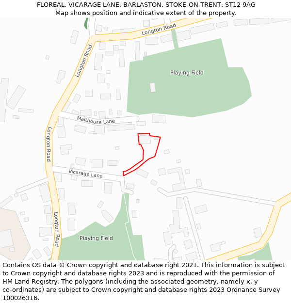 FLOREAL, VICARAGE LANE, BARLASTON, STOKE-ON-TRENT, ST12 9AG: Location map and indicative extent of plot
