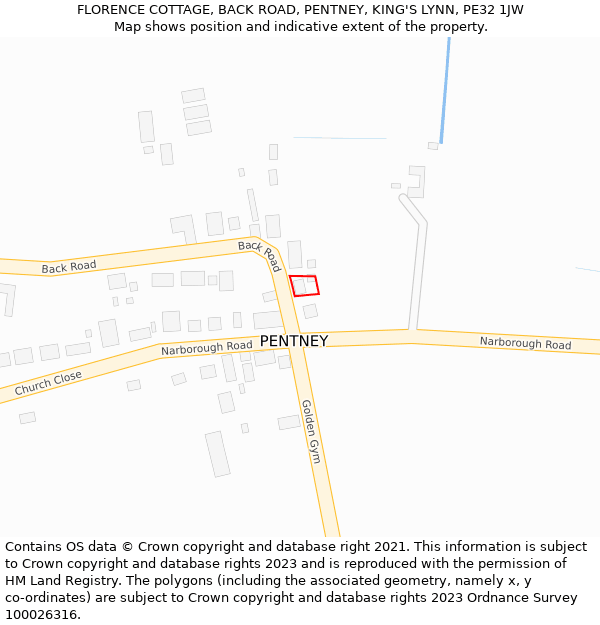 FLORENCE COTTAGE, BACK ROAD, PENTNEY, KING'S LYNN, PE32 1JW: Location map and indicative extent of plot