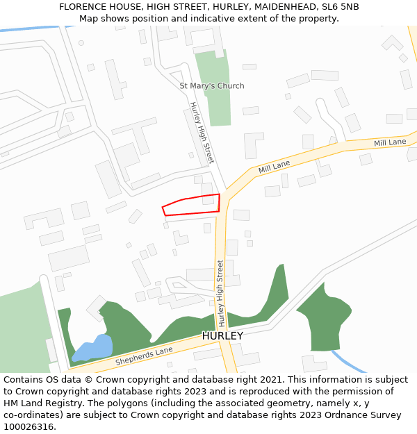 FLORENCE HOUSE, HIGH STREET, HURLEY, MAIDENHEAD, SL6 5NB: Location map and indicative extent of plot