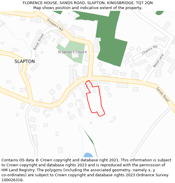 FLORENCE HOUSE, SANDS ROAD, SLAPTON, KINGSBRIDGE, TQ7 2QN: Location map and indicative extent of plot