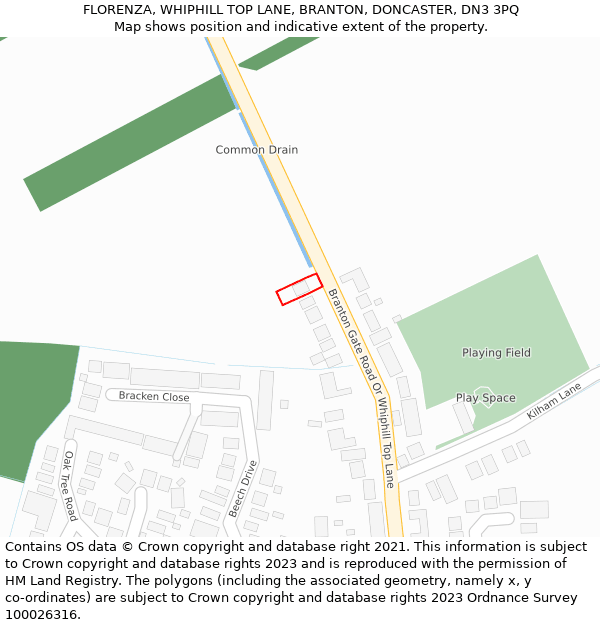 FLORENZA, WHIPHILL TOP LANE, BRANTON, DONCASTER, DN3 3PQ: Location map and indicative extent of plot