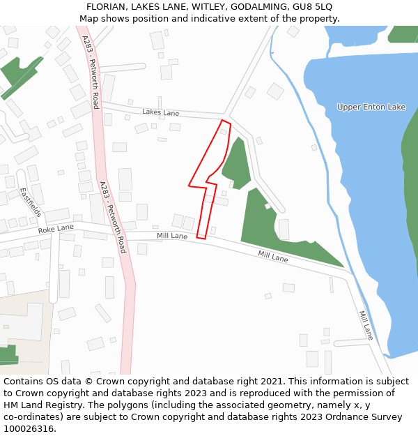 FLORIAN, LAKES LANE, WITLEY, GODALMING, GU8 5LQ: Location map and indicative extent of plot