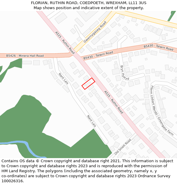 FLORIAN, RUTHIN ROAD, COEDPOETH, WREXHAM, LL11 3US: Location map and indicative extent of plot