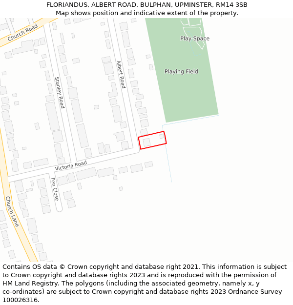 FLORIANDUS, ALBERT ROAD, BULPHAN, UPMINSTER, RM14 3SB: Location map and indicative extent of plot