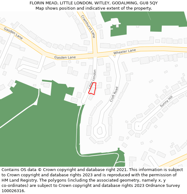 FLORIN MEAD, LITTLE LONDON, WITLEY, GODALMING, GU8 5QY: Location map and indicative extent of plot