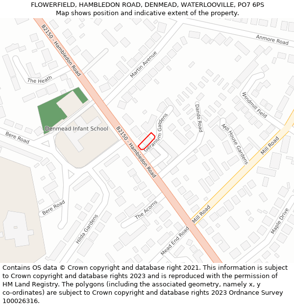 FLOWERFIELD, HAMBLEDON ROAD, DENMEAD, WATERLOOVILLE, PO7 6PS: Location map and indicative extent of plot