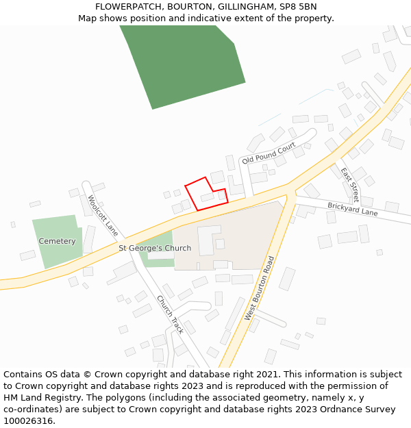 FLOWERPATCH, BOURTON, GILLINGHAM, SP8 5BN: Location map and indicative extent of plot