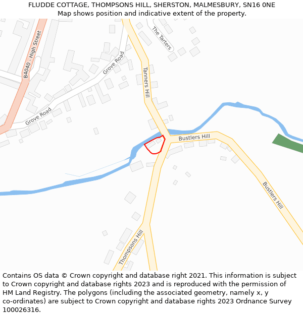 FLUDDE COTTAGE, THOMPSONS HILL, SHERSTON, MALMESBURY, SN16 0NE: Location map and indicative extent of plot