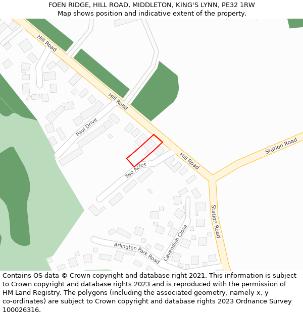 FOEN RIDGE, HILL ROAD, MIDDLETON, KING'S LYNN, PE32 1RW: Location map and indicative extent of plot