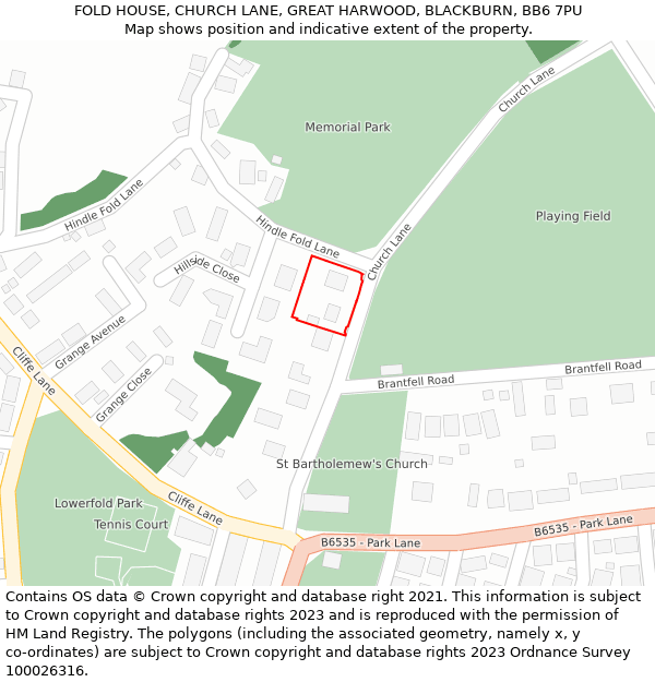 FOLD HOUSE, CHURCH LANE, GREAT HARWOOD, BLACKBURN, BB6 7PU: Location map and indicative extent of plot