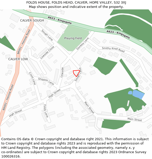 FOLDS HOUSE, FOLDS HEAD, CALVER, HOPE VALLEY, S32 3XJ: Location map and indicative extent of plot